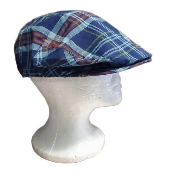Polo Ralph Lauren Size L/XL Blue Cotton Madras Plaid Driving Cap Newsboy Hat - Picture 2 of 8